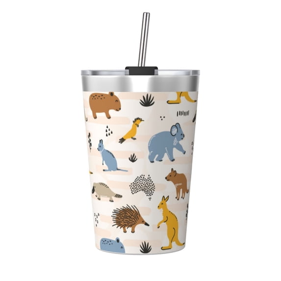 PAYOHTO Australia Wild Animals Kangaroo Koala Insulated Stainless Steel Tumbler 12 oz Thermos Come with Straw Kids Leak-Proof Travel Mug Cup