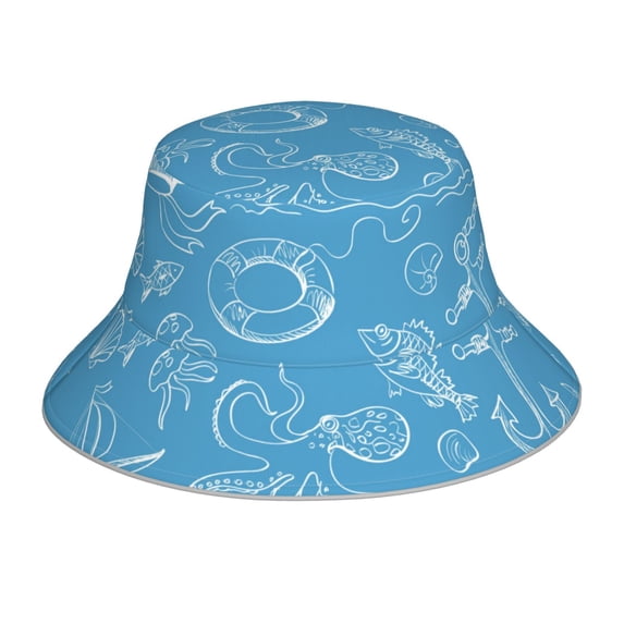 PAYOHTO Blue Nautical Marine Themed Bucket Hats for Women Men, Beach Summer Outdoor Fisherman Hat for Boy Girl