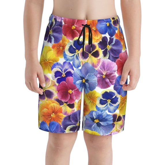 PAYOHTO Boy Swim Trunks Small Size 7-8 Teens Boy Beach Board Shorts Colorful Flowers Quick Dry Bathing Suit Swimwear