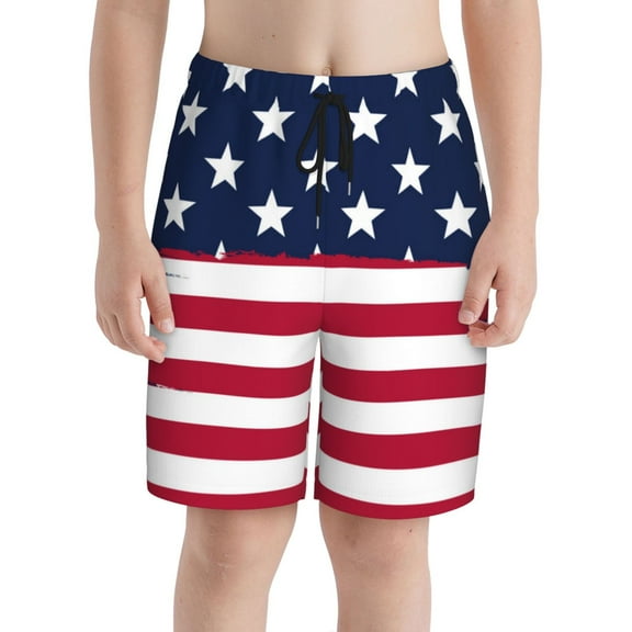PAYOHTO Boy Swim Trunks Small Size 7-8 Teens Boy Beach Board Shorts Flag America Icon Quick Dry Bathing Suit Swimwear
