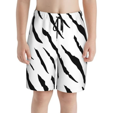 PAYOHTO Boy Swim Trunks Small Size 7-8 Teens Boy Beach Board Shorts Tiger Zebra Stripe Quick Dry Bathing Suit Swimwear