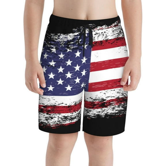 PAYOHTO Boy Swim Trunks Small Size 7-8 Teens Boy Beach Board Shorts Vector Grunge Flag of USA Quick Dry Bathing Suit Swimwear