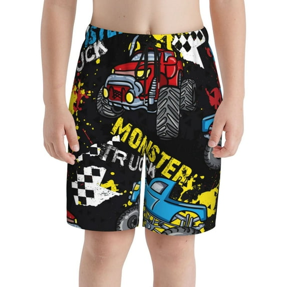 PAYOHTO Boy Truck Blue Car Boys Swim Trunks Quick Dry Beach Boardshorts for Teen Boys Bathing Suit Swimwear for Boys
