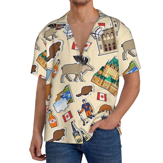 PAYOHTO Canada Places concept Mens Hawaiian Casual Short-sleeved Shirt Tropical Summer Beach Button Down Shirts