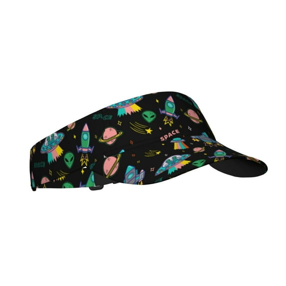 PAYOHTO Cartoon Colorful Space UFO Sun Visor Ponytail Tennis Hat for Teen Women Breathable Polyester Sun Golf Cap for Men Outdoor Sports Visors Hats for Summer