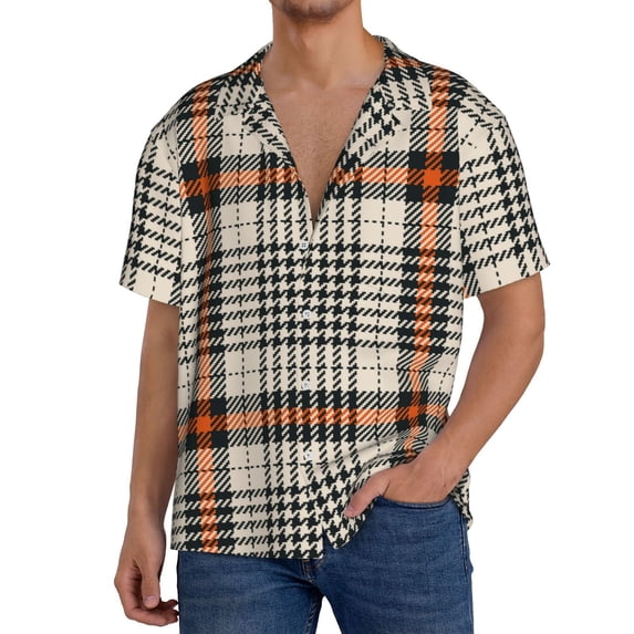 PAYOHTO Classic Plaid Mens Hawaiian Casual Short-sleeved Shirt Tropical Summer Beach Button Down Shirts