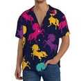 thumbnail image 1 of PAYOHTO Colorful Unicorns Blue Mens Hawaiian Casual Short-sleeved Shirt Tropical Summer Beach Button Down Shirts, 1 of 7
