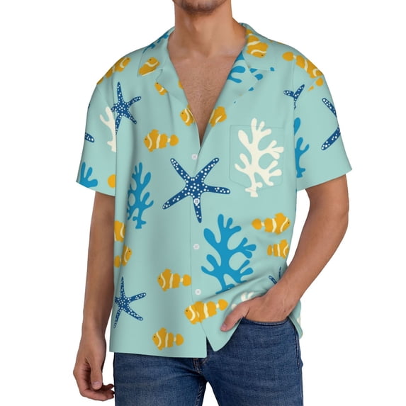 PAYOHTO Coral Reef Anemone Fish Mens Hawaiian Casual Short-sleeved Shirt Tropical Summer Beach Button Down Shirts