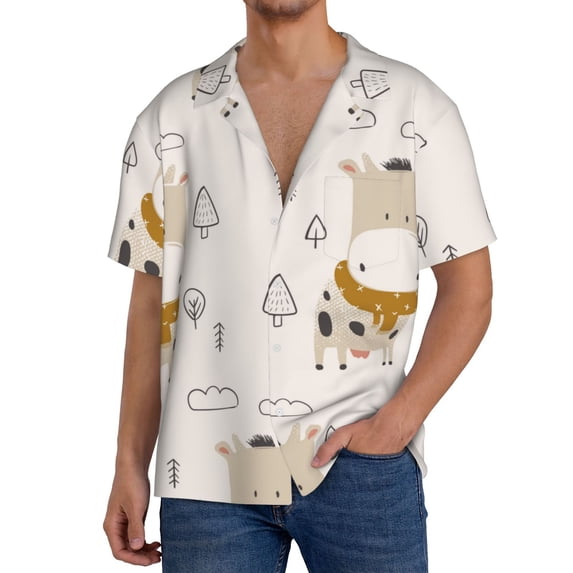 PAYOHTO Cute Cow Pattern Mens Hawaiian Casual Short-sleeved Shirt Tropical Summer Beach Button Down Shirts