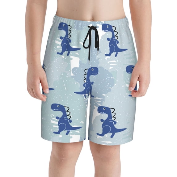 PAYOHTO Dino Blue Color Boys Swim Trunks Quick Dry Beach Boardshorts for Teen Boys Bathing Suit Swimwear for Boys