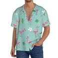 thumbnail image 1 of PAYOHTO Flamingo&Green Leaves Pattern Mens Hawaiian Casual Short-sleeved Shirt Tropical Summer Beach Button Down Shirts, 1 of 7