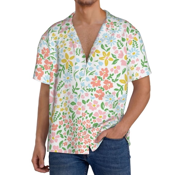 PAYOHTO Floral Colour Pattern Mens Hawaiian Casual Short-sleeved Shirt Tropical Summer Beach Button Down Shirts