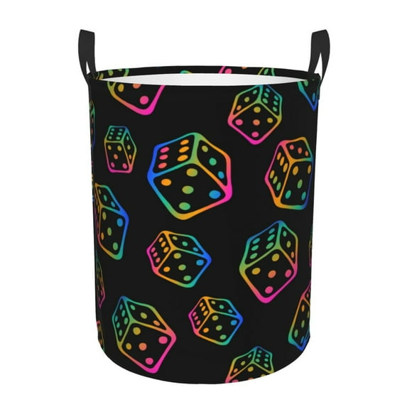 PAYOHTO Foldable Laundry Room Hamper Bucket Waterproof Bathroom Basket for College Student Living Room Storage Pillows Blankets Crazy Rainbow Dice Black