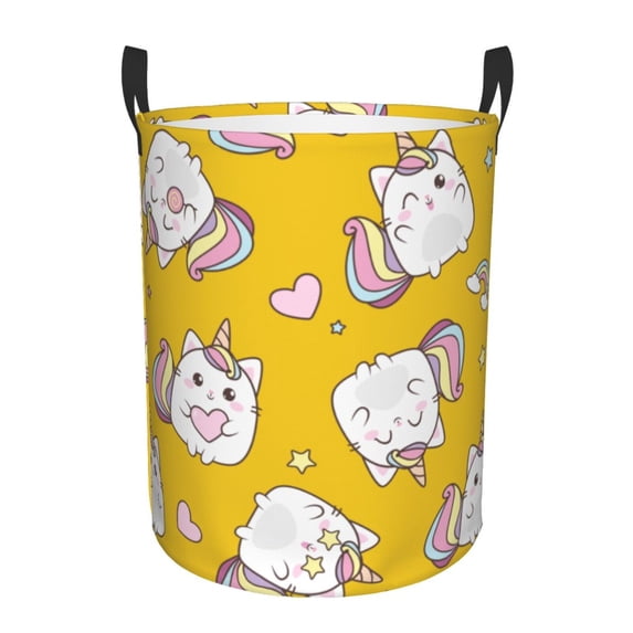 PAYOHTO Foldable Laundry Room Hamper Bucket Waterproof Bathroom Basket for College Student Living Room Storage Pillows Blankets Cute Baby Cat Caticorn Pattern