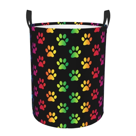 PAYOHTO Foldable Laundry Room Hamper Bucket Waterproof Bathroom Basket for College Student Living Room Storage Pillows Blankets Paw Prints Gradient Rainbow Colors