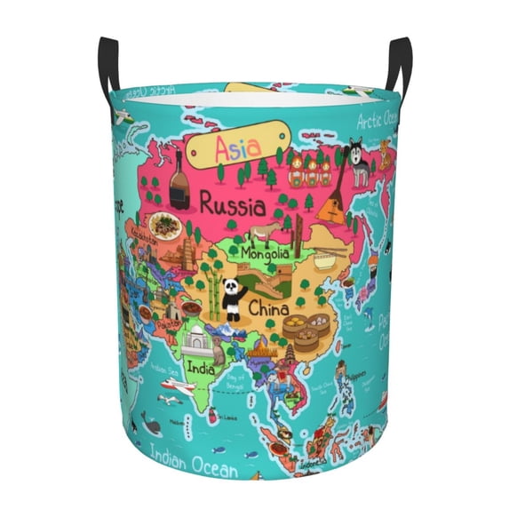 PAYOHTO Foldable Laundry Room Hamper Bucket Waterproof Bathroom Basket for College Student Living Room Storage Pillows Blankets Cartoon Map of Asia