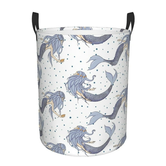 PAYOHTO Foldable Laundry Room Hamper Bucket Waterproof Bathroom Basket for College Student Living Room Storage Pillows Blankets Girl Mermaids Pattern