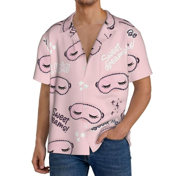 PAYOHTO Girly Funny Doodle Mens Hawaiian Casual Short-sleeved Shirt Tropical Summer Beach Button Down Shirts