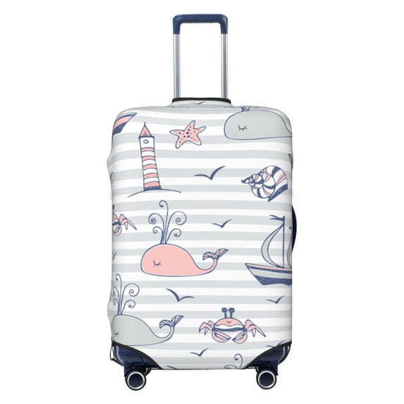 PAYOHTO Highly Elastic Spandex Suitcase Cover Luggage Cover Medium Fits 22 to 24 Inch Marine Theme Striped