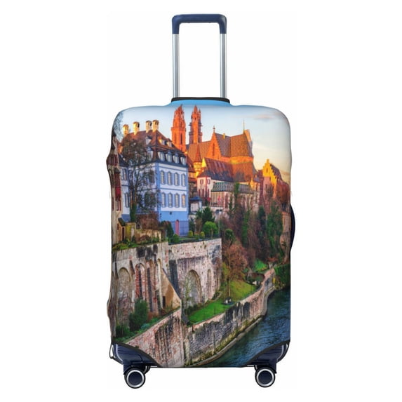 PAYOHTO Highly Elastic Spandex Suitcase Cover Luggage Cover Small Fits 18 to 21 Inch Old Town of Basel Rhine River