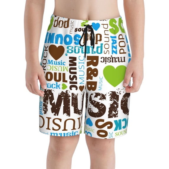 PAYOHTO ILove Music Boys Swim Trunks Quick Dry Beach Boardshorts for Teen Boys Bathing Suit Swimwear for Boys