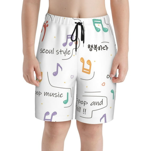 PAYOHTO K-pop Music Theme Boys Swim Trunks Quick Dry Beach Boardshorts for Teen Boys Bathing Suit Swimwear for Boys
