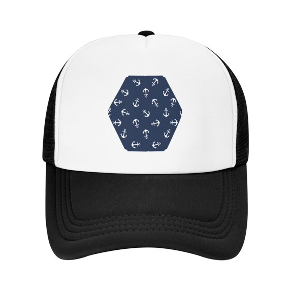 PAYOHTO Kids Anchors Navy Blue Baseball Hat Back Adjustable Mesh Breathable Hats Black Trucker Cap Outdoor Fishing Sun Caps for Boys or Girls ages 4-10