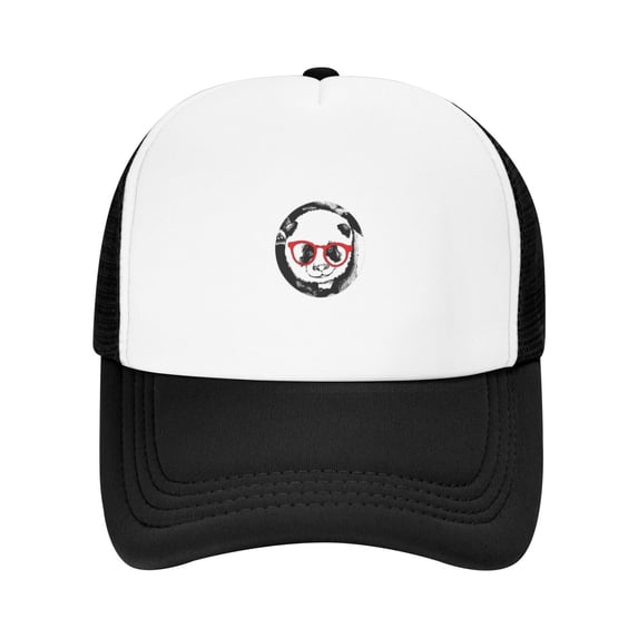 PAYOHTO Kids Black White Little Panda Baseball Hat Back Adjustable Mesh Breathable Hats Black Trucker Cap Outdoor Fishing Sun Caps for Boys or Girls ages 4-10