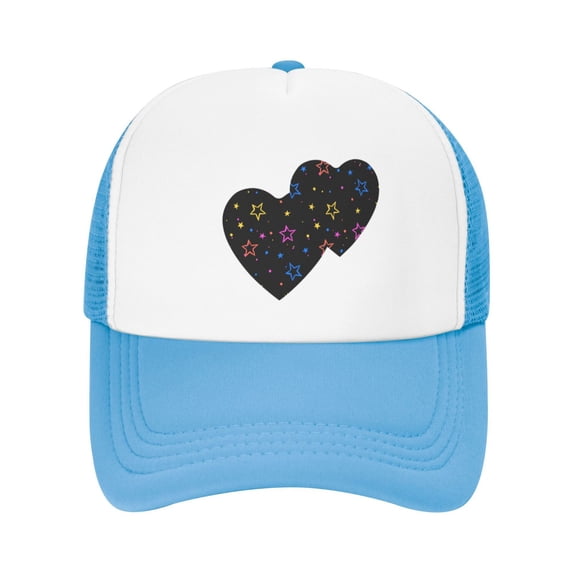 PAYOHTO Kids Bright Colorful Stars Black Baseball Hat Back Adjustable Mesh Breathable Hats Sky Blue Trucker Cap Outdoor Fishing Sun Caps for Boys or Girls ages 4-10