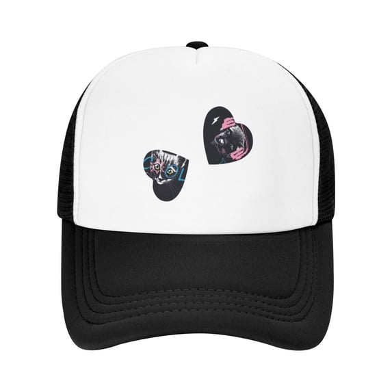PAYOHTO Kids Cats & Labradors & Love Heart Baseball Hat Back Adjustable Mesh Breathable Hats Black Trucker Cap Outdoor Fishing Sun Caps for Boys or Girls ages 4-10