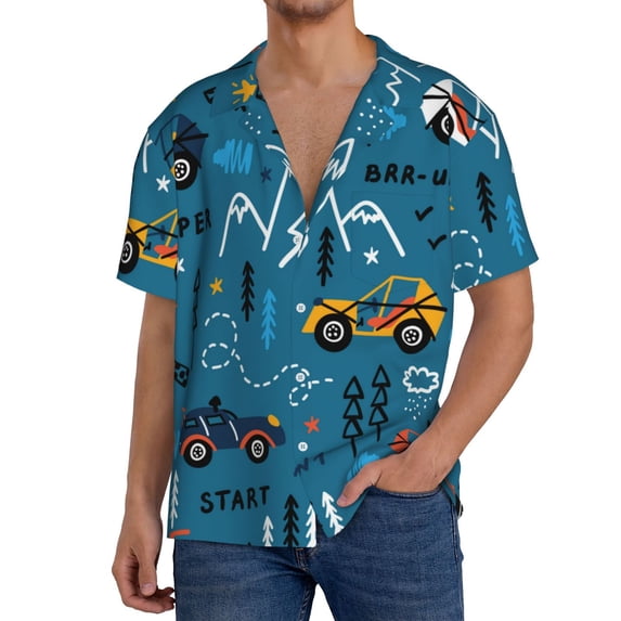 PAYOHTO Kids Colorful Toy Racing Cars Mens Hawaiian Casual Short-sleeved Shirt Tropical Summer Beach Button Down Shirts
