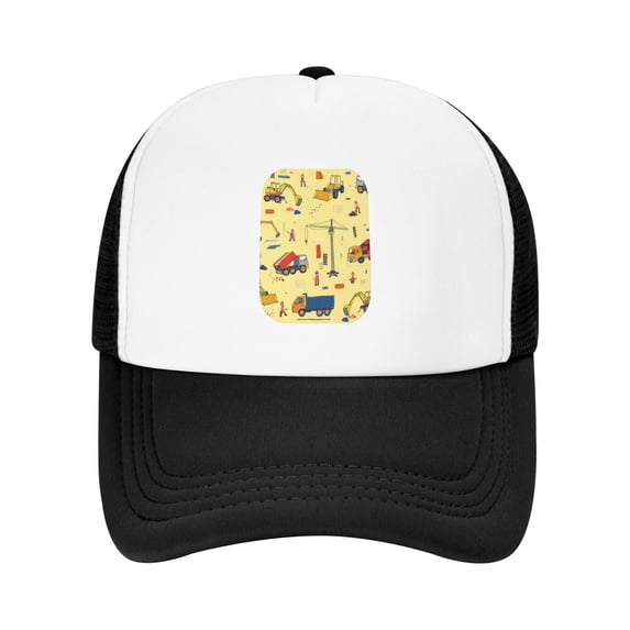 PAYOHTO Kids Construction Equipment Yellow Baseball Hat Back Adjustable Mesh Breathable Hats Black Trucker Cap Outdoor Fishing Sun Caps for Boys or Girls ages 4-10
