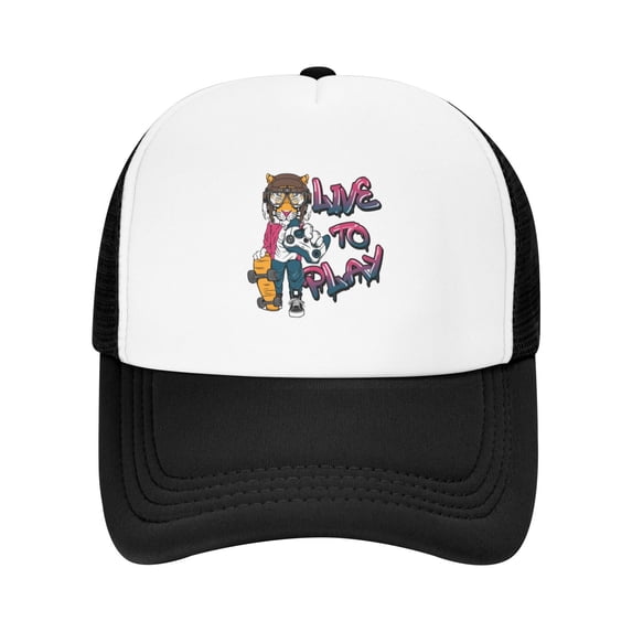 PAYOHTO Kids Cool Tiger Graffiti Baseball Hat Back Adjustable Mesh Breathable Hats Black Trucker Cap Outdoor Fishing Sun Caps for Boys or Girls ages 4-10