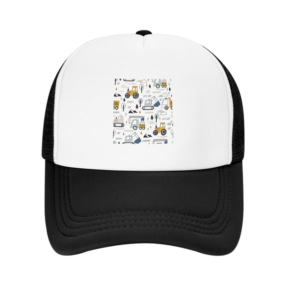 PAYOHTO Kids Cute Cars Truck Tractor Baseball Hat Back Adjustable Mesh Breathable Hats Black Trucker Cap Outdoor Fishing Sun Caps for Boys or Girls ages 4-10