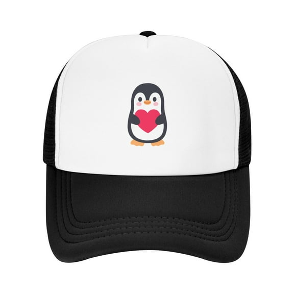 PAYOHTO Kids Cute Cartoon Penguin Baseball Hat Back Adjustable Mesh Breathable Hats Black Trucker Cap Outdoor Fishing Sun Caps for Boys or Girls ages 4-10
