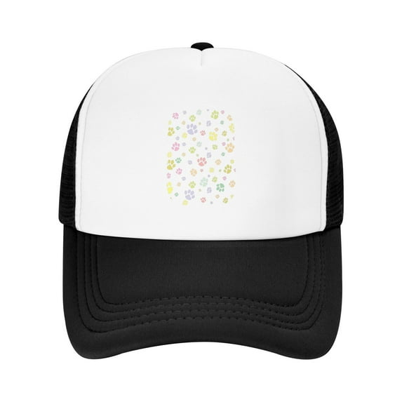 PAYOHTO Kids Cute Colorful Animals Footprints Baseball Hat Back Adjustable Mesh Breathable Hats Black Trucker Cap Outdoor Fishing Sun Caps for Boys or Girls ages 4-10