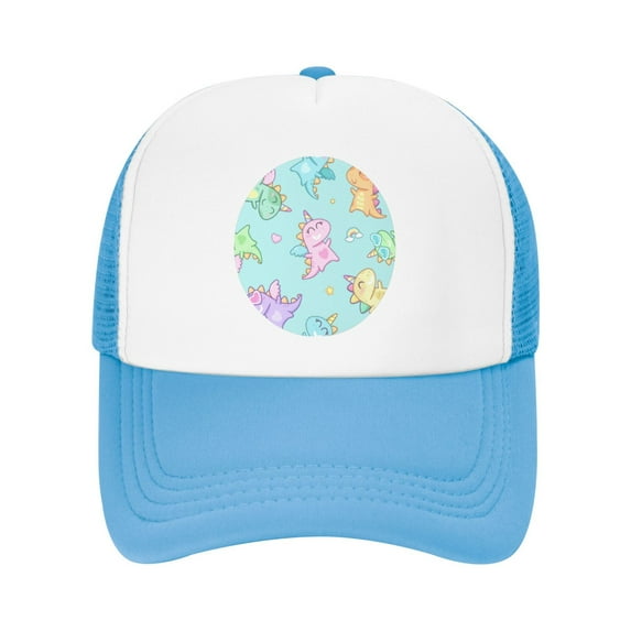 PAYOHTO Kids Cute Dinosaurs Unicorns Baseball Hat Back Adjustable Mesh Breathable Hats Sky Blue Trucker Cap Outdoor Fishing Sun Caps for Boys or Girls ages 4-10