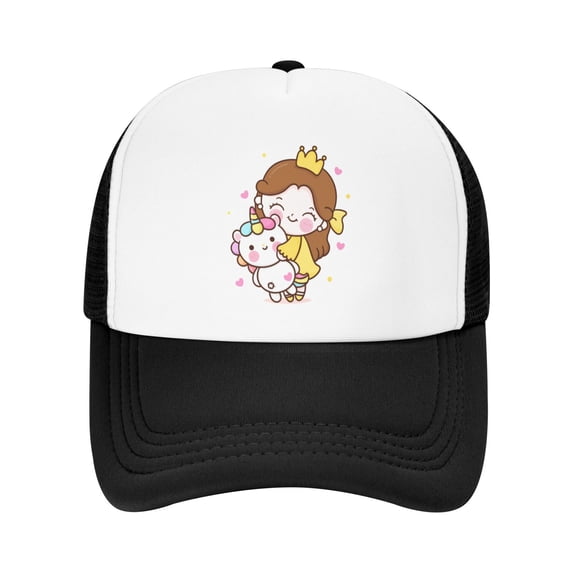 PAYOHTO Kids Cute Little Girl Cartoon Baseball Hat Back Adjustable Mesh Breathable Hats Black Trucker Cap Outdoor Fishing Sun Caps for Boys or Girls ages 4-10