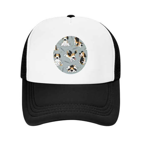 PAYOHTO Kids Funny Beagle Active Dog Baseball Hat Back Adjustable Mesh Breathable Hats Black Trucker Cap Outdoor Fishing Sun Caps for Boys or Girls ages 4-10