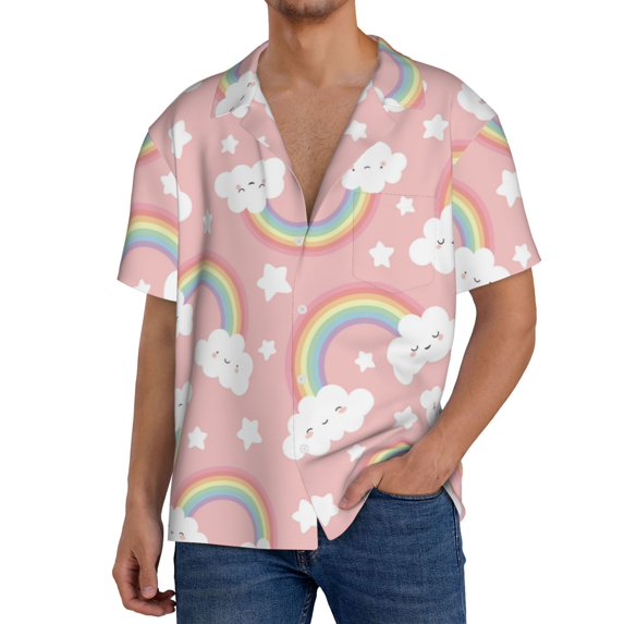 PAYOHTO Kids Girls Rainbow Cloud Mens Hawaiian Casual Short-sleeved Shirt Tropical Summer Beach Button Down Shirts