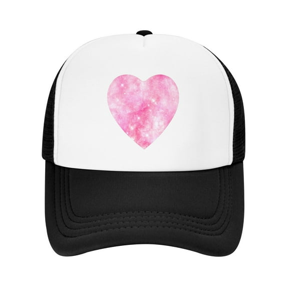 PAYOHTO Kids Pink Love Heart Baseball Hat Back Adjustable Mesh Breathable Hats Black Trucker Cap Outdoor Fishing Sun Caps for Boys or Girls ages 4-10
