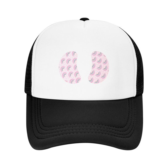 PAYOHTO Kids Pink Rainbow & Semicircle Baseball Hat Back Adjustable Mesh Breathable Hats Black Trucker Cap Outdoor Fishing Sun Caps for Boys or Girls ages 4-10