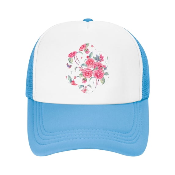 PAYOHTO Kids Vintage Garden Natura Baseball Hat Back Adjustable Mesh Breathable Hats Sky Blue Trucker Cap Outdoor Fishing Sun Caps for Boys or Girls ages 4-10