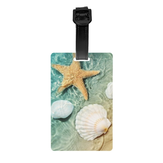 PAYOHTO Luggage Tags for Suitcases Starfish Seashell Summer Beach Sea PVC Lable for Travel Bag