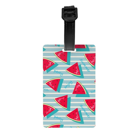 PAYOHTO Luggage Tags for Suitcases Summer Watermelon Slice Blue White Striped PVC Lable for Travel Bag