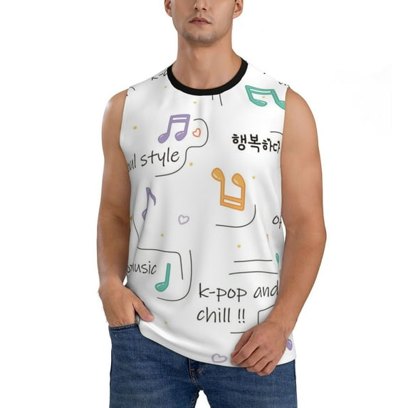 PAYOHTO Men's Sleeveless Shirts Gym Tank Top with K-pop Music Theme Design