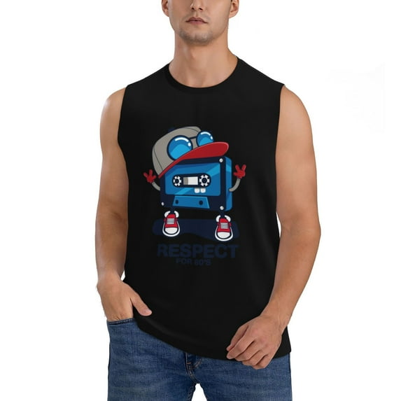 PAYOHTO Men's Sleeveless Shirts Gym Tank Top with Retro Box Character Design Design