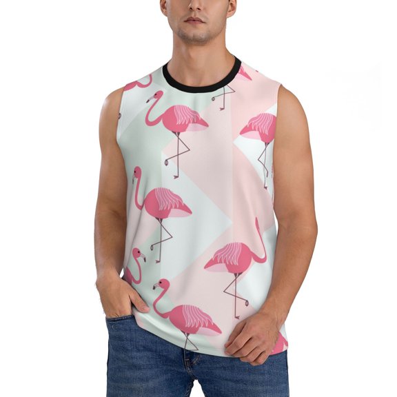 PAYOHTO Men's Sleeveless Shirts Gym Tank Top with Summer Pink Flamingos Design