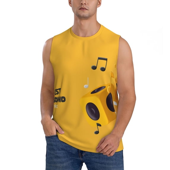 PAYOHTO Men's Sleeveless Shirts Gym Tank Top with Yellow Headphones Design