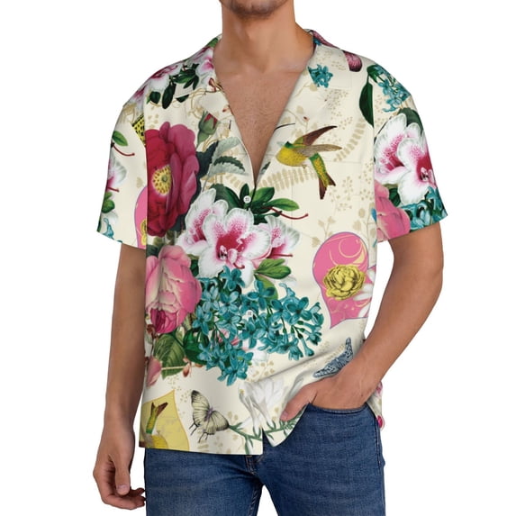 PAYOHTO Mens Hawaiian Casual Short-sleeved Shirt Tropical Summer Beach Button Down Shirts